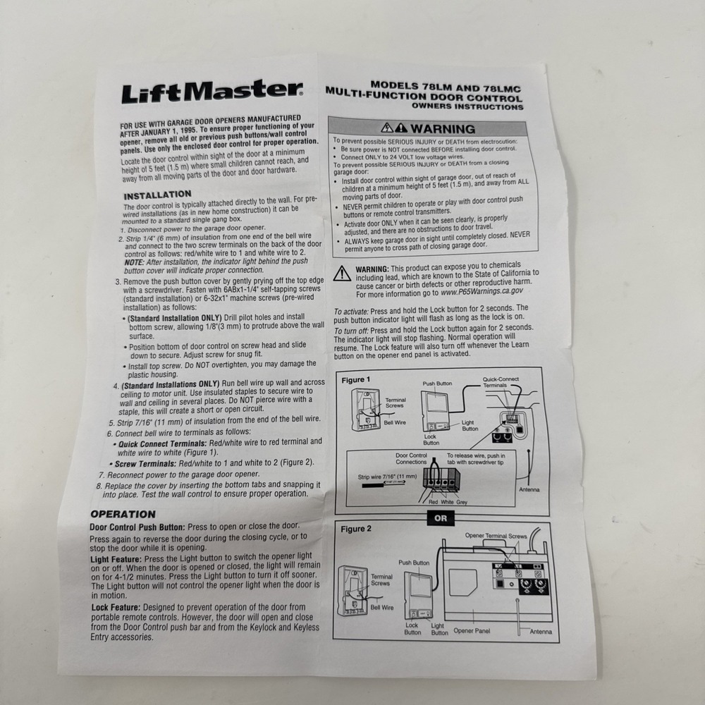 Liftmaster 78LM Multi-Function Control Panel Light Switch Garage Operators Parts - Picture 3 of 4